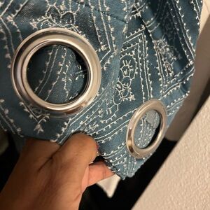 Set of 4 Teal Embroidered Curtain Panels with Silver Grommets